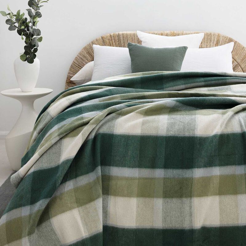Bambury Nolan Wool Bamboo Blanket Forest Check image number 1